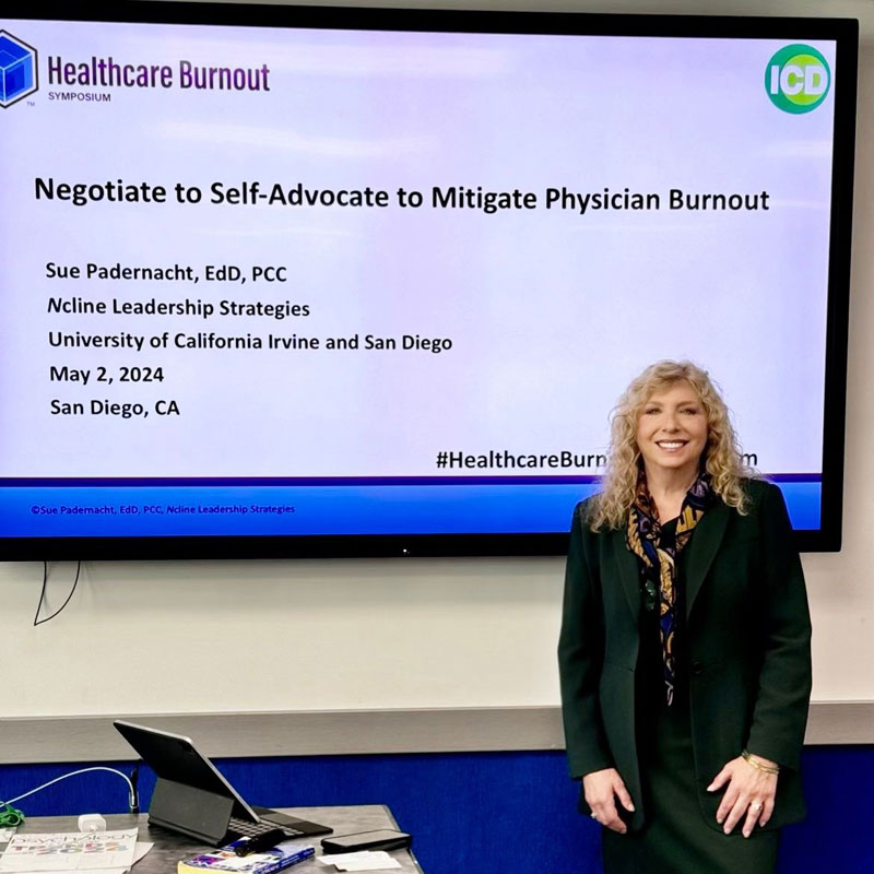 Sue Padernacht at Healthcare Burntout Symposium in San Diego